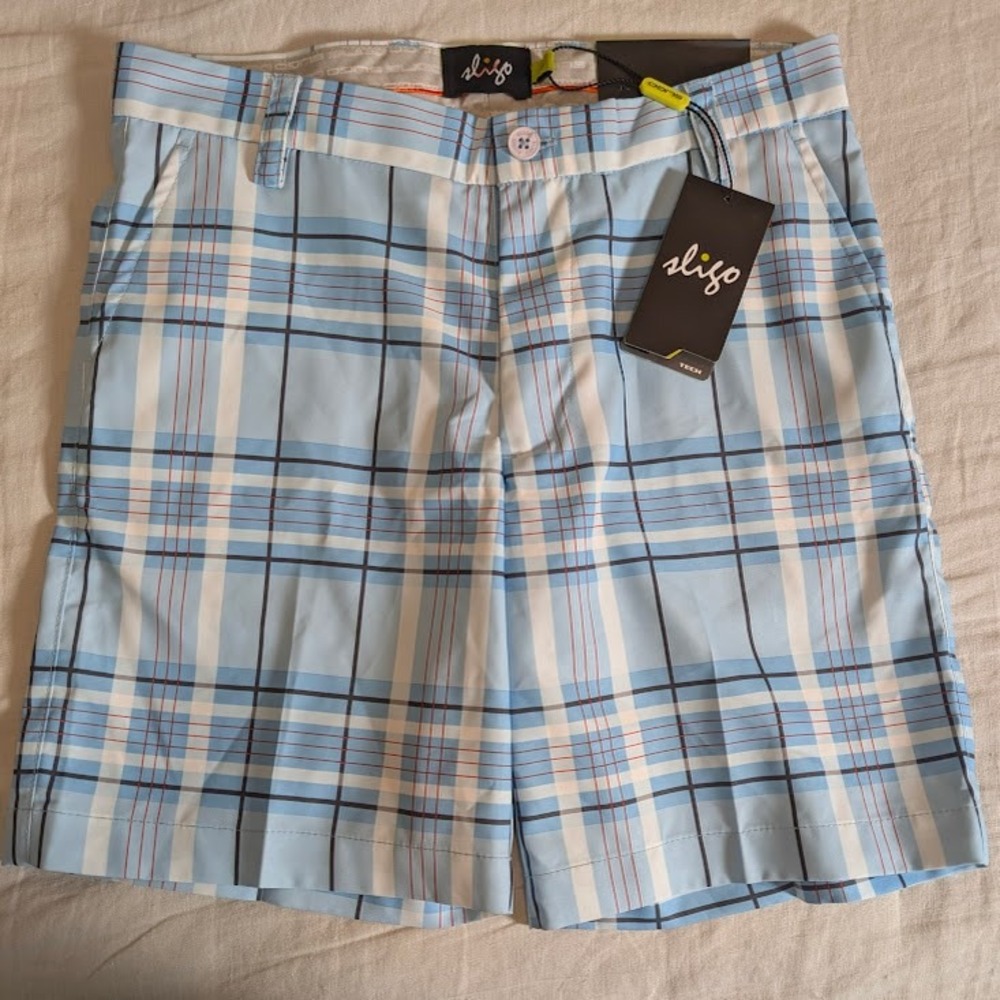 Sligo Boys Golf‎ Shorts Size L Blue Plaid Performance UV Protection